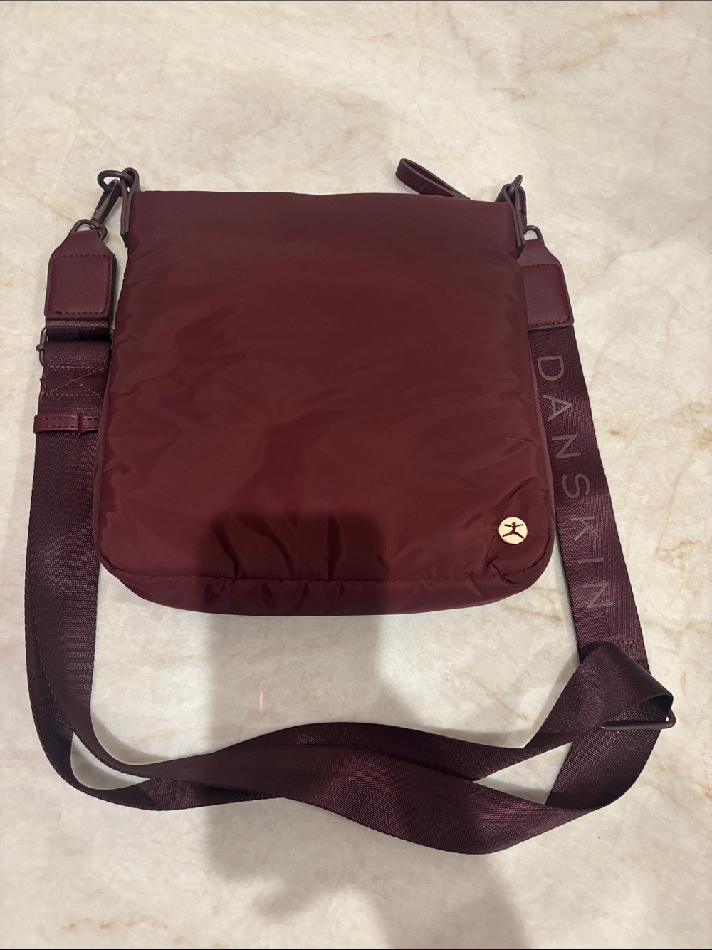 DANSKIN Burgundy Nylon Crossbody Messenger Bag with Branded Strap